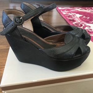 MARNI Black leather Platform Wedge